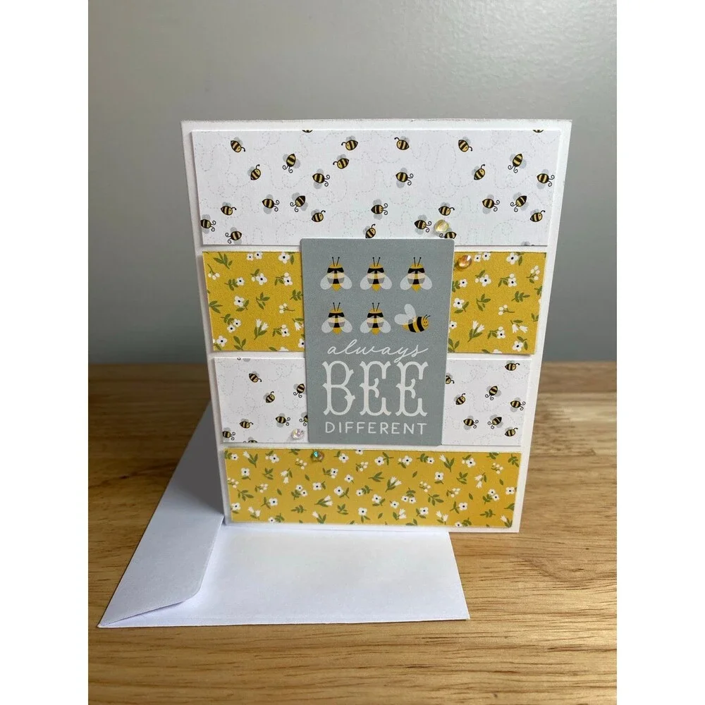 Bee & Flowers Greeting Card - Handmade A2 Card – All Occasion Blank Card